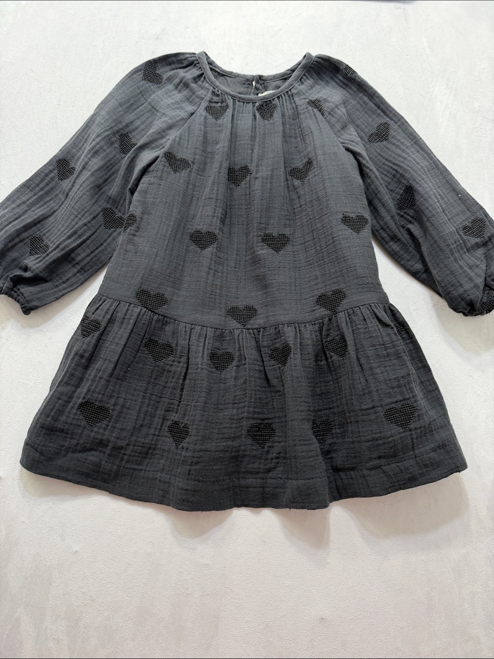 ZARA Girls Black Heart Print Long Sleeve Dress Size 3 NWT